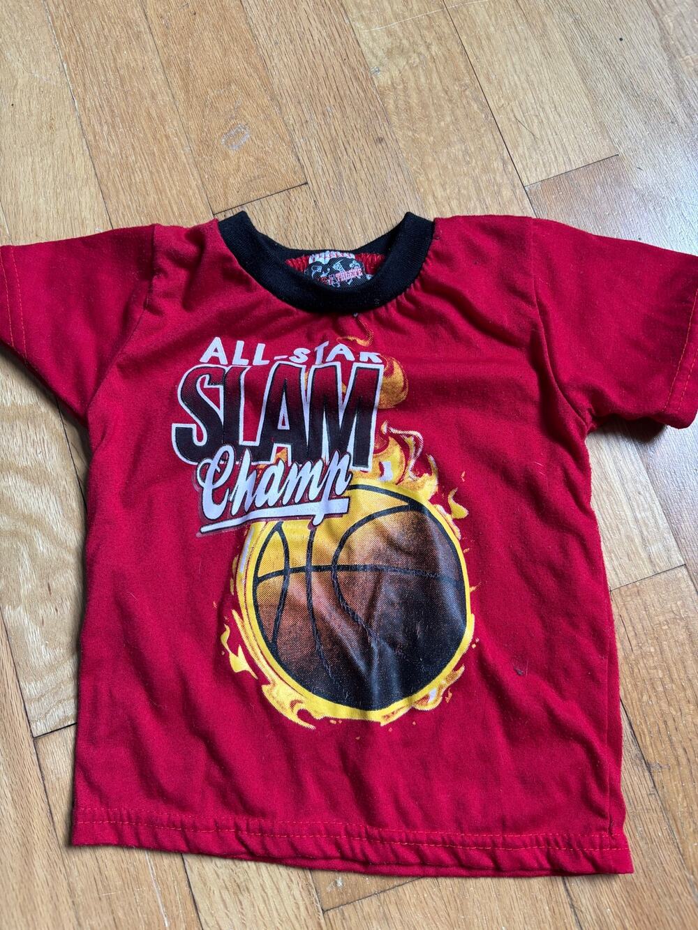 red tee, basketball-on-fire print, 'all star slam Champ', 24MOS (18-24m)